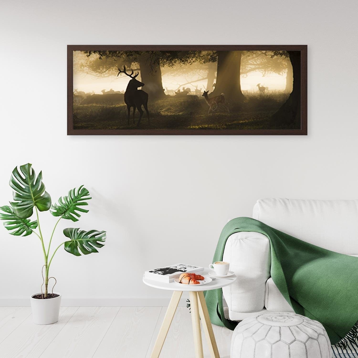 Picture in brown frame PANORAMA, Deer In The Fog Home Trends