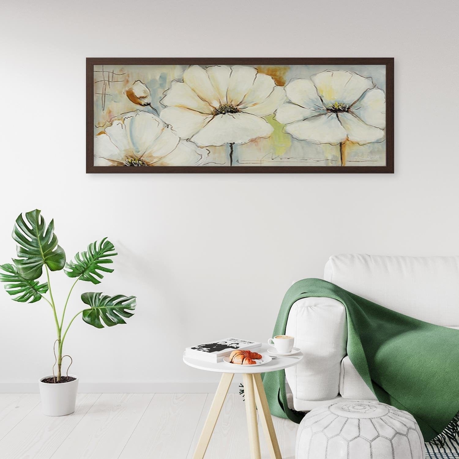 Picture in brown frame PANORAMA, Painted Flowers  Home Trends