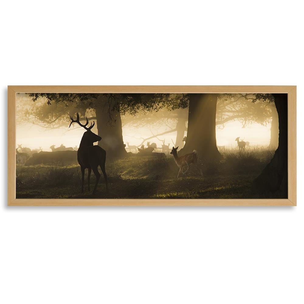 Picture in natural frame PANORAMA, Deer In The Fog Home Trends