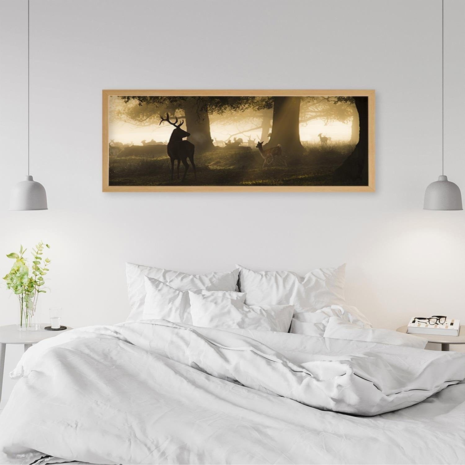 Picture in natural frame PANORAMA, Deer In The Fog Home Trends