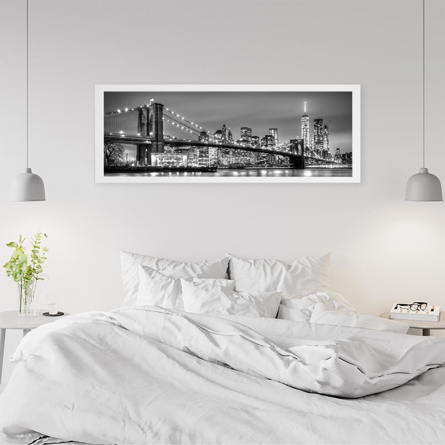 Picture in white frame PANORAMA, Brooklyn Bridge Home Trends