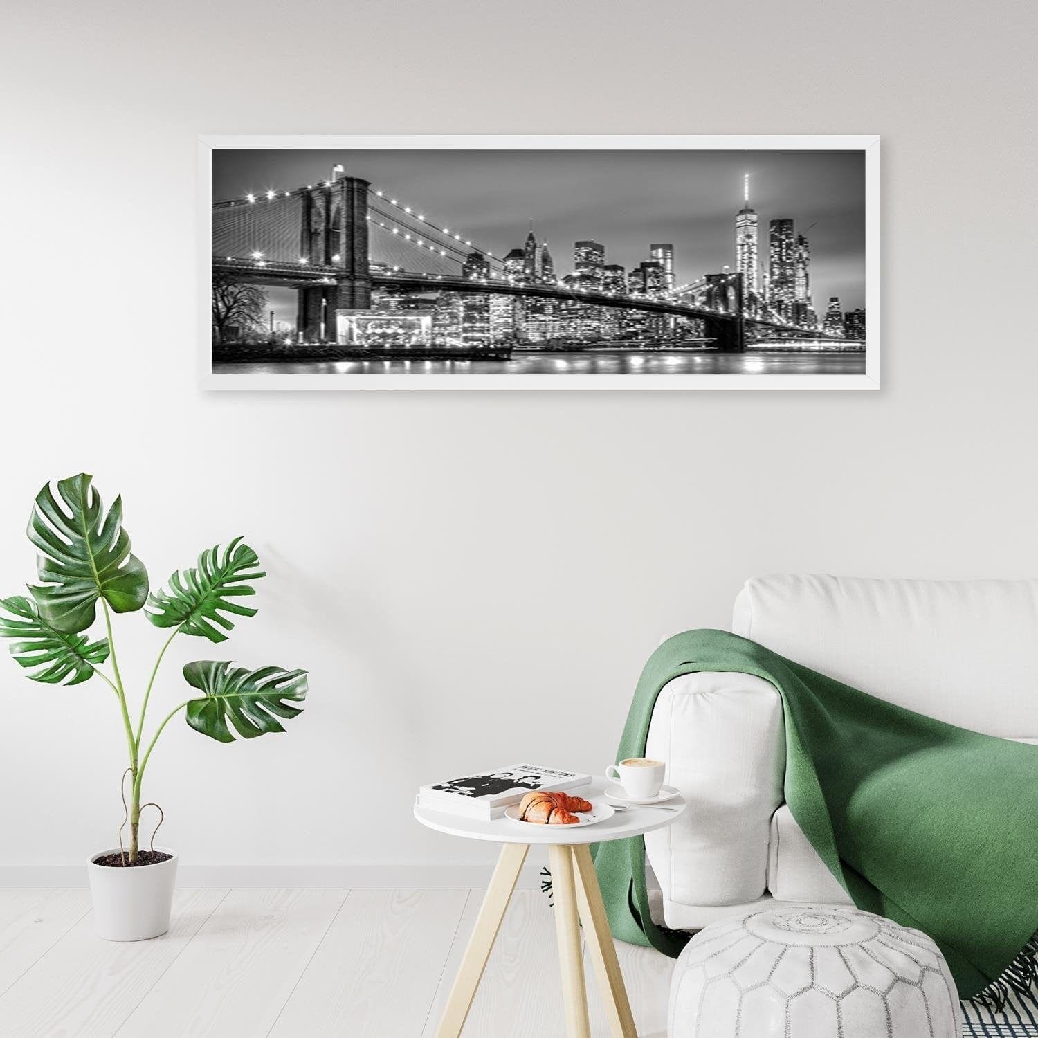 Picture in white frame PANORAMA, Brooklyn Bridge Home Trends