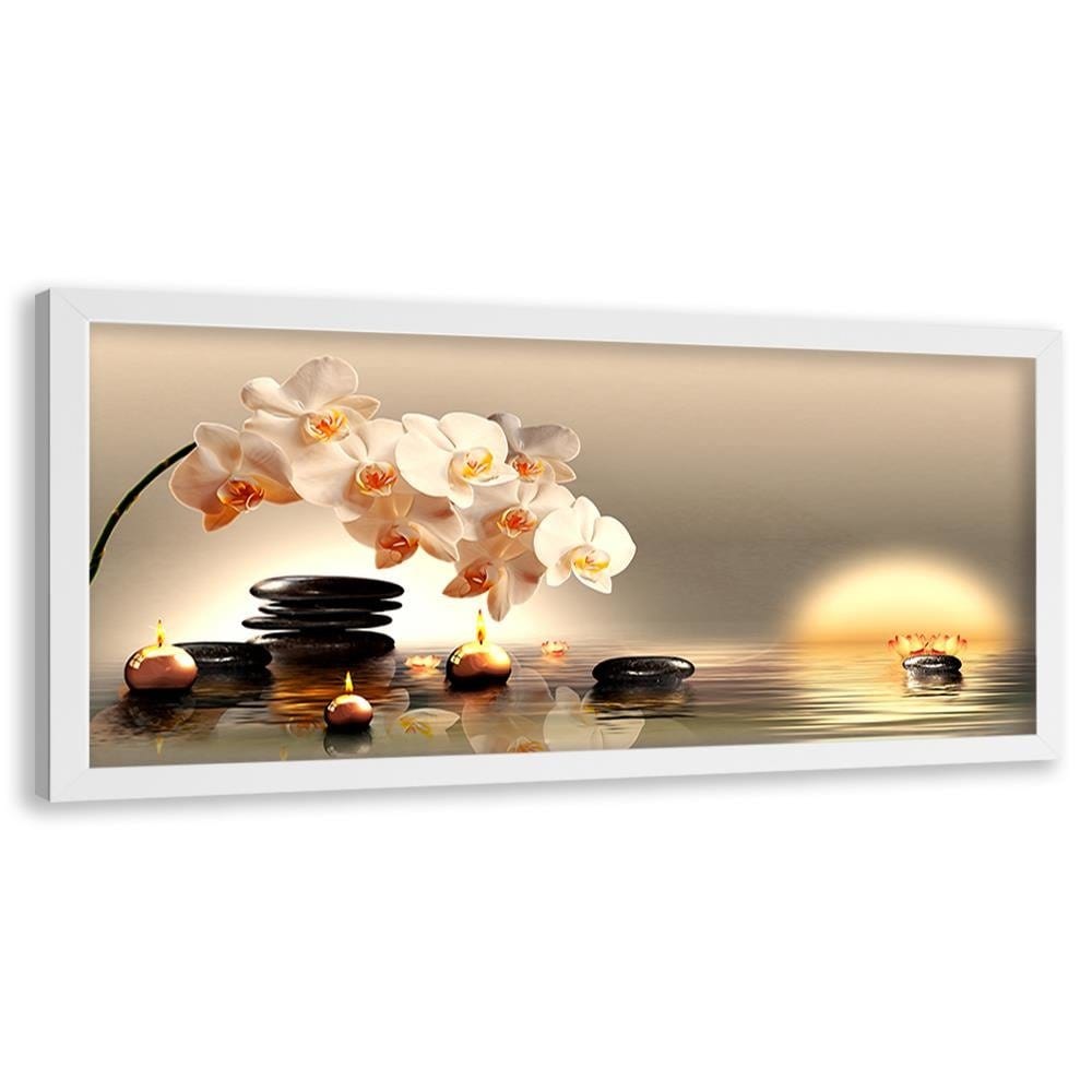 Picture in white frame PANORAMA, Candles And Stones Zen Home Trends