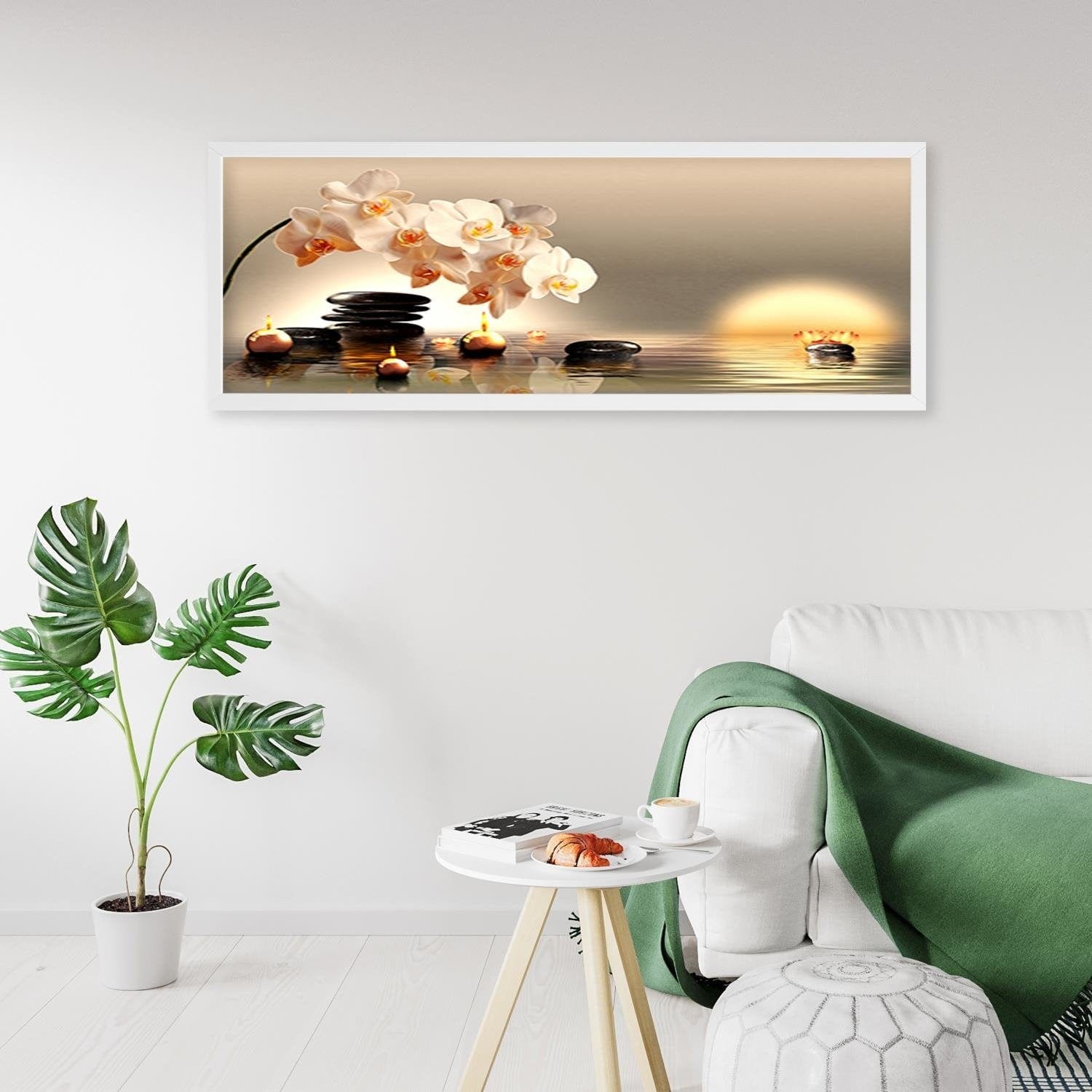 Picture in white frame PANORAMA, Candles And Stones Zen Home Trends