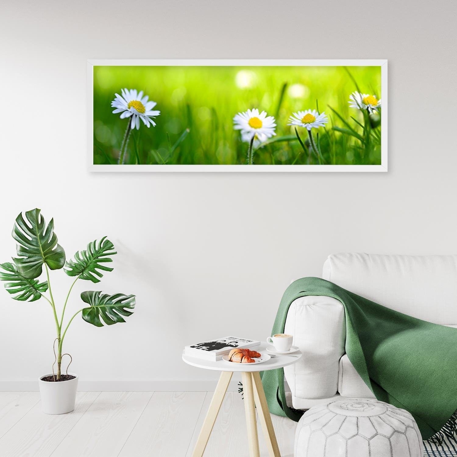 Picture in white frame PANORAMA, Daisy Flower Home Trends