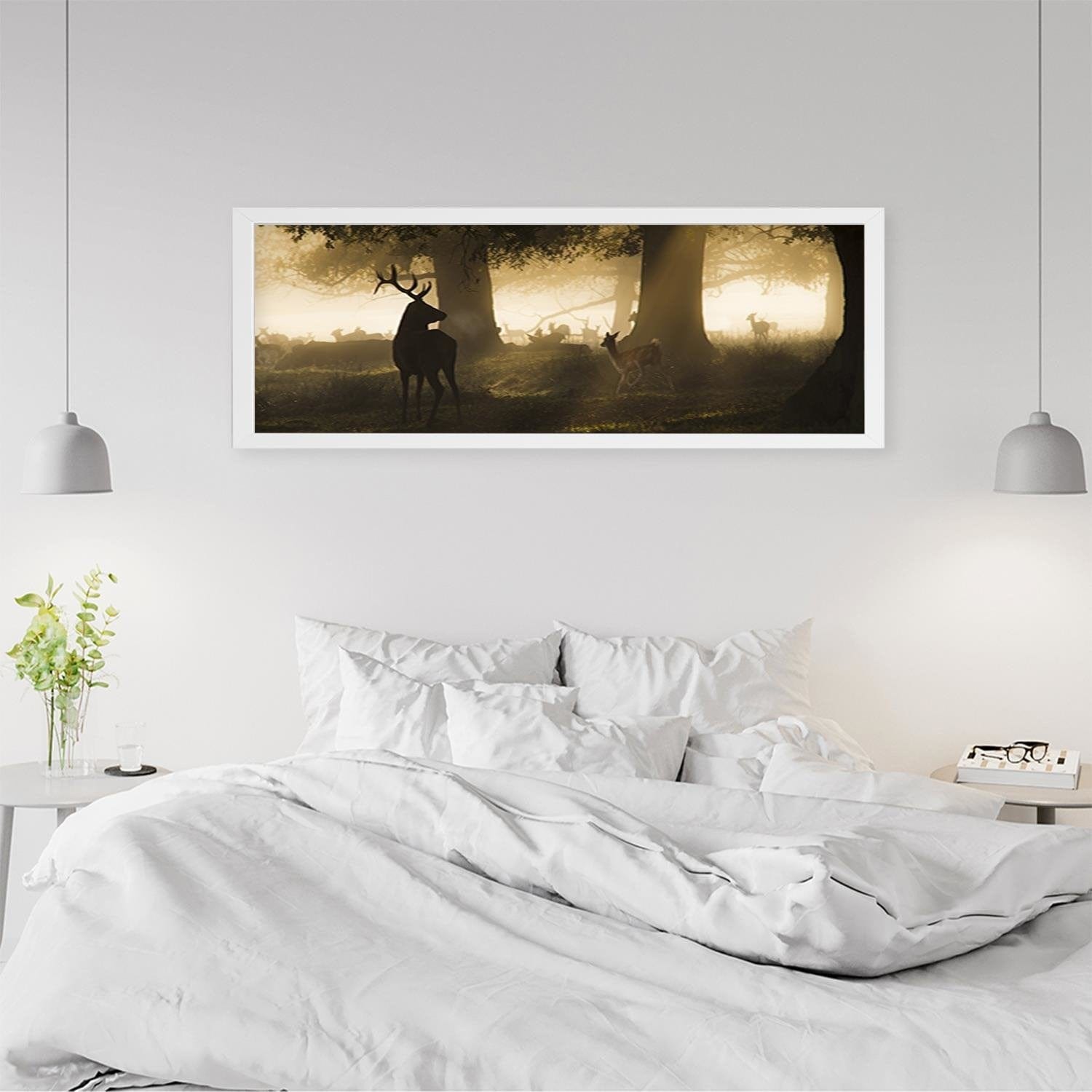 Picture in white frame PANORAMA, Deer In The Fog Home Trends