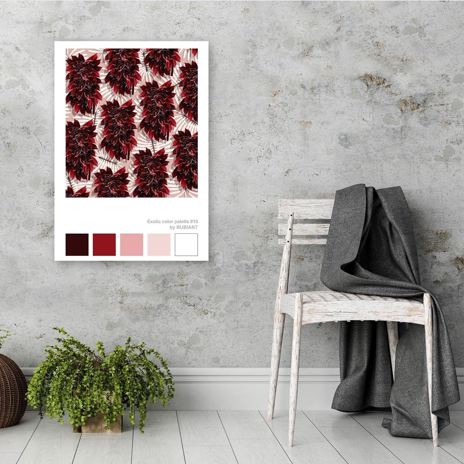 Posteris (plakāts) - Leaves Exotic Red Home Trends DECO