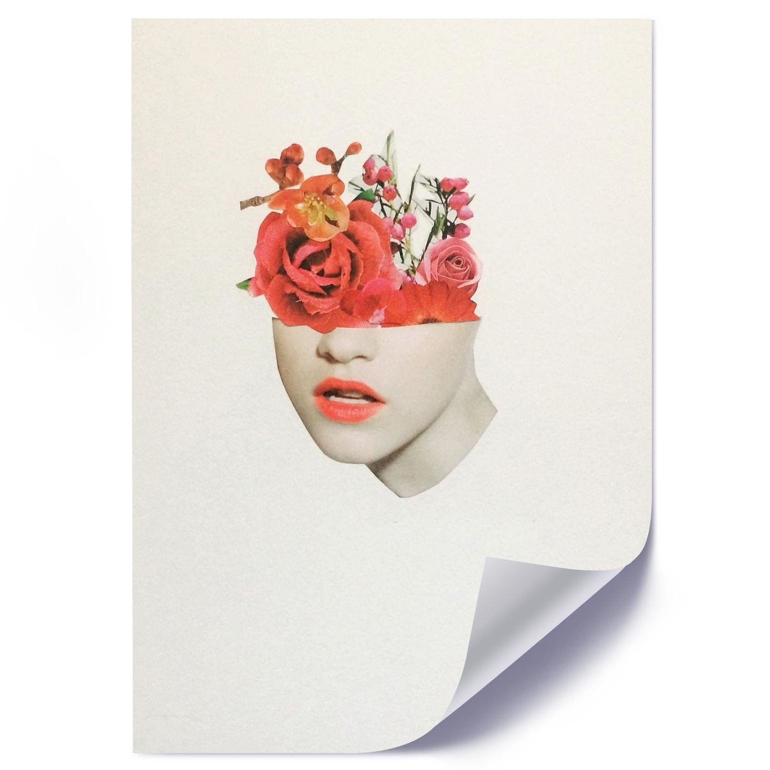 Posteris (plakāts) - Woman Face With Red Roses Home Trends DECO