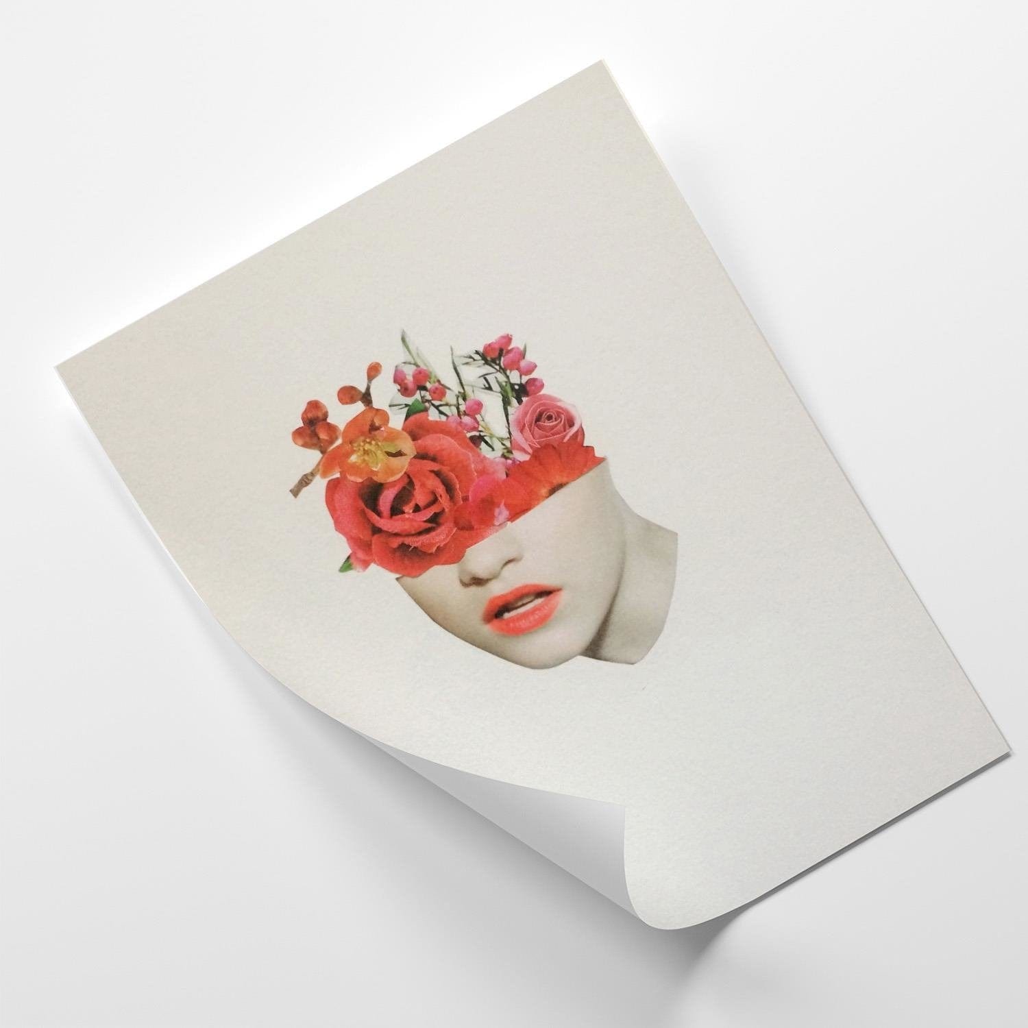 Posteris (plakāts) - Woman Face With Red Roses Home Trends DECO