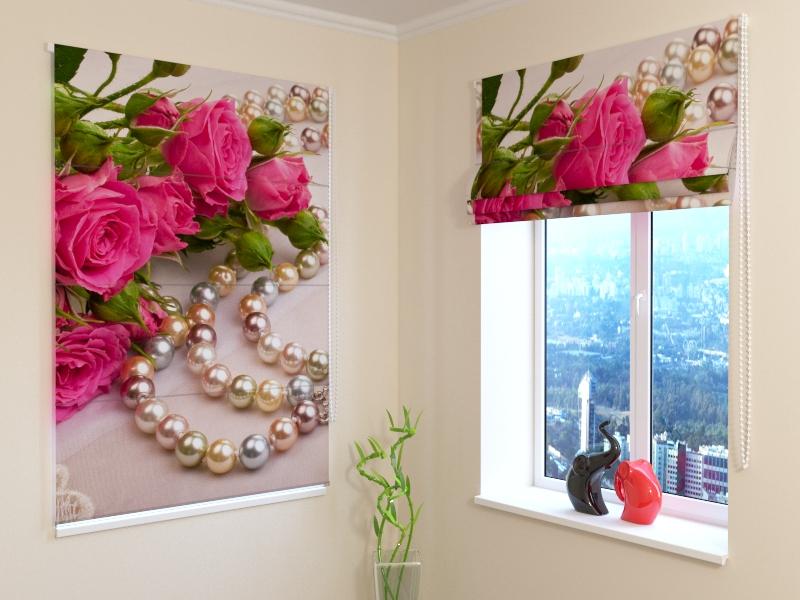 Romiešu žalūzijas Roses and Pearls BLACKOUT / 40 / 50 E-interjers.lv