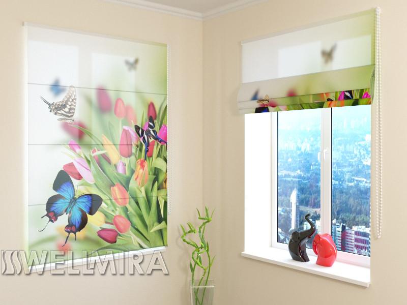 Romiešu žalūzijas Tulips and Butterflies SCREEN / 40 / 50 E-interjers.lv