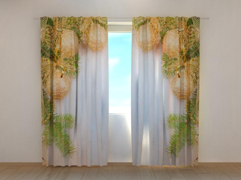 Ziemassvētku aizkari - Zelta Ziemassvētku dekori 180 x 140 cm (2X 90x140 cm) / SCREEN E-interjers.lv