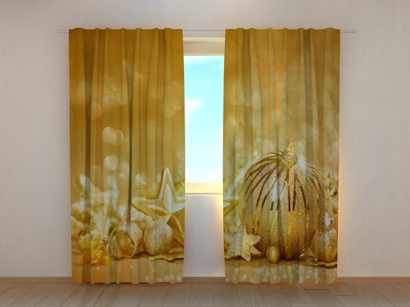 Ziemassvētku aizkari - Zelta Ziemassvētku rotaļlietas 180 x 140 cm (2X 90x140 cm) / SCREEN E-interjers.lv