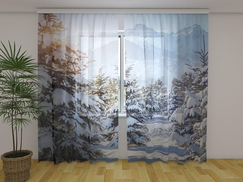 Ziemassvētku aizkari - Ziemas saule 180 x 140 cm (2X 90x140 cm) / Сaurspīdīgs šifons E-interjers.lv
