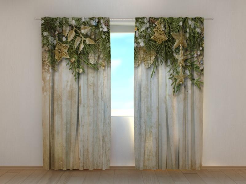 Ziemassvētku aizkari - Ziemassvētku egļu zari 180 x 140 cm (2X 90x140 cm) / SCREEN E-interjers.lv