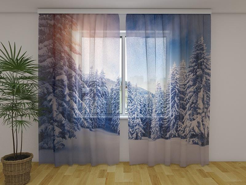 Ziemassvētku aizkari - Ziemassvētku saulriets 180 x 140 cm (2X 90x140 cm) / Сaurspīdīgs šifons E-interjers.lv