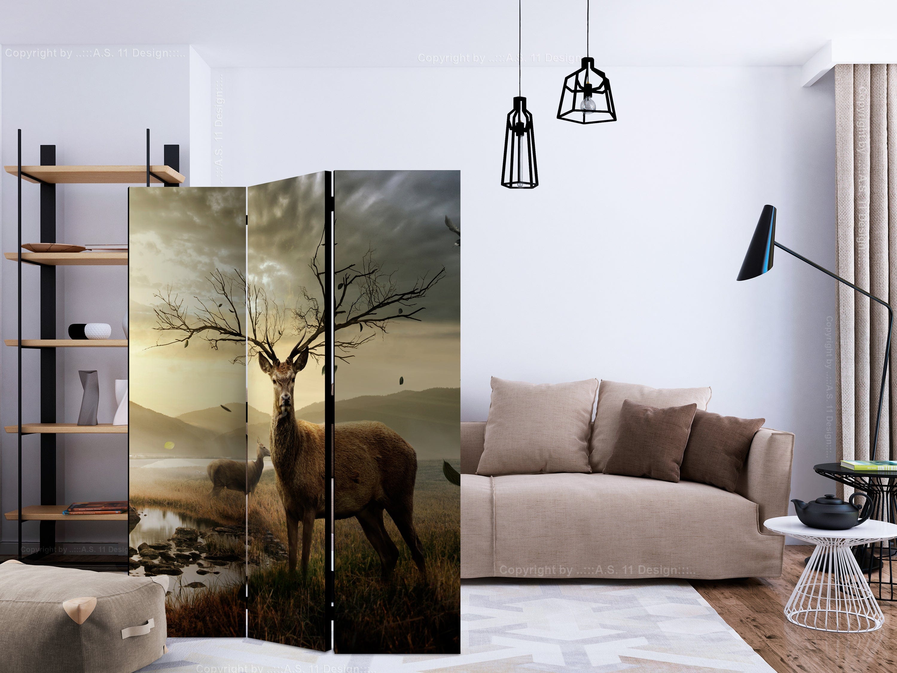 Aizslietnis 3-daļīgs - Brieži pie kalnu strauta (135x172cm) 135x172 cm Home Trends