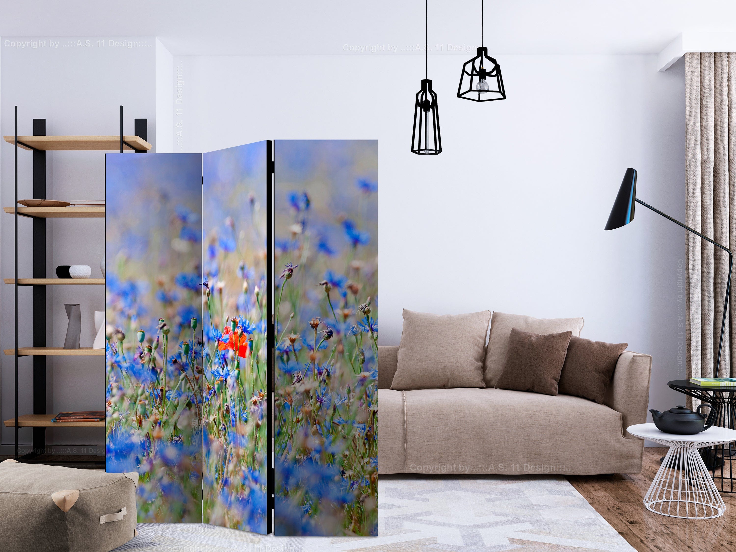 Aizslietnis 3-daļīgs - Debess krāsas pļava - rudzupuķes (135x172cm) 135x172 cm Home Trends
