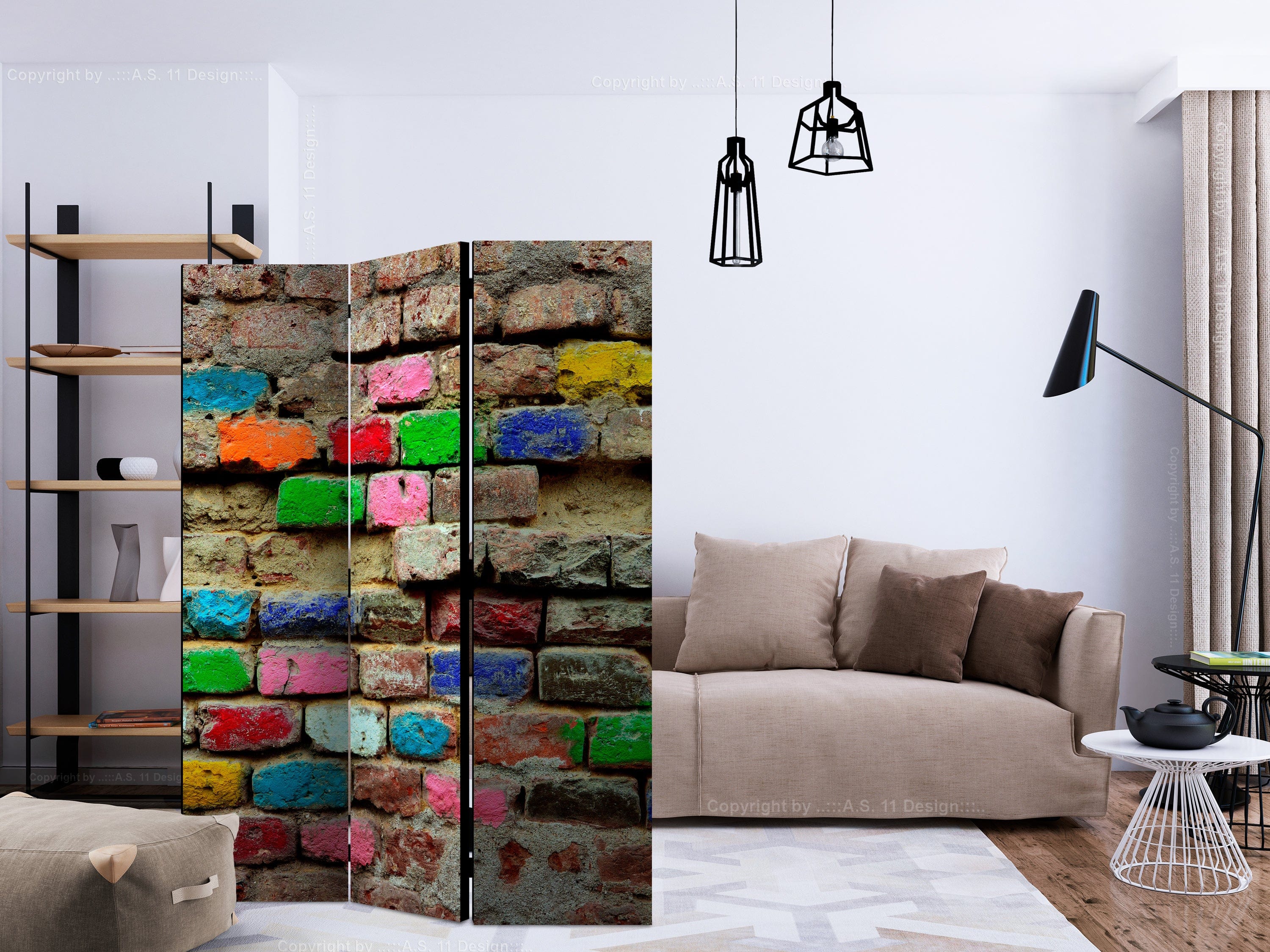 Aizslietnis 3-daļīgs - Krāsaini ķieģeļi (135x172cm) 135x172 cm Home Trends