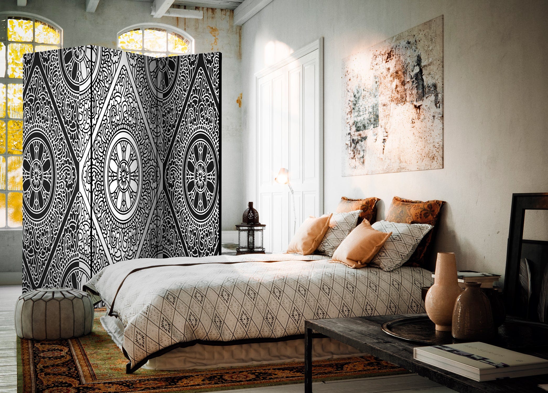 Aizslietnis 3-daļīgs - Melnbalts raksts etniskā stilā (135x172cm) 135x172 cm Home Trends