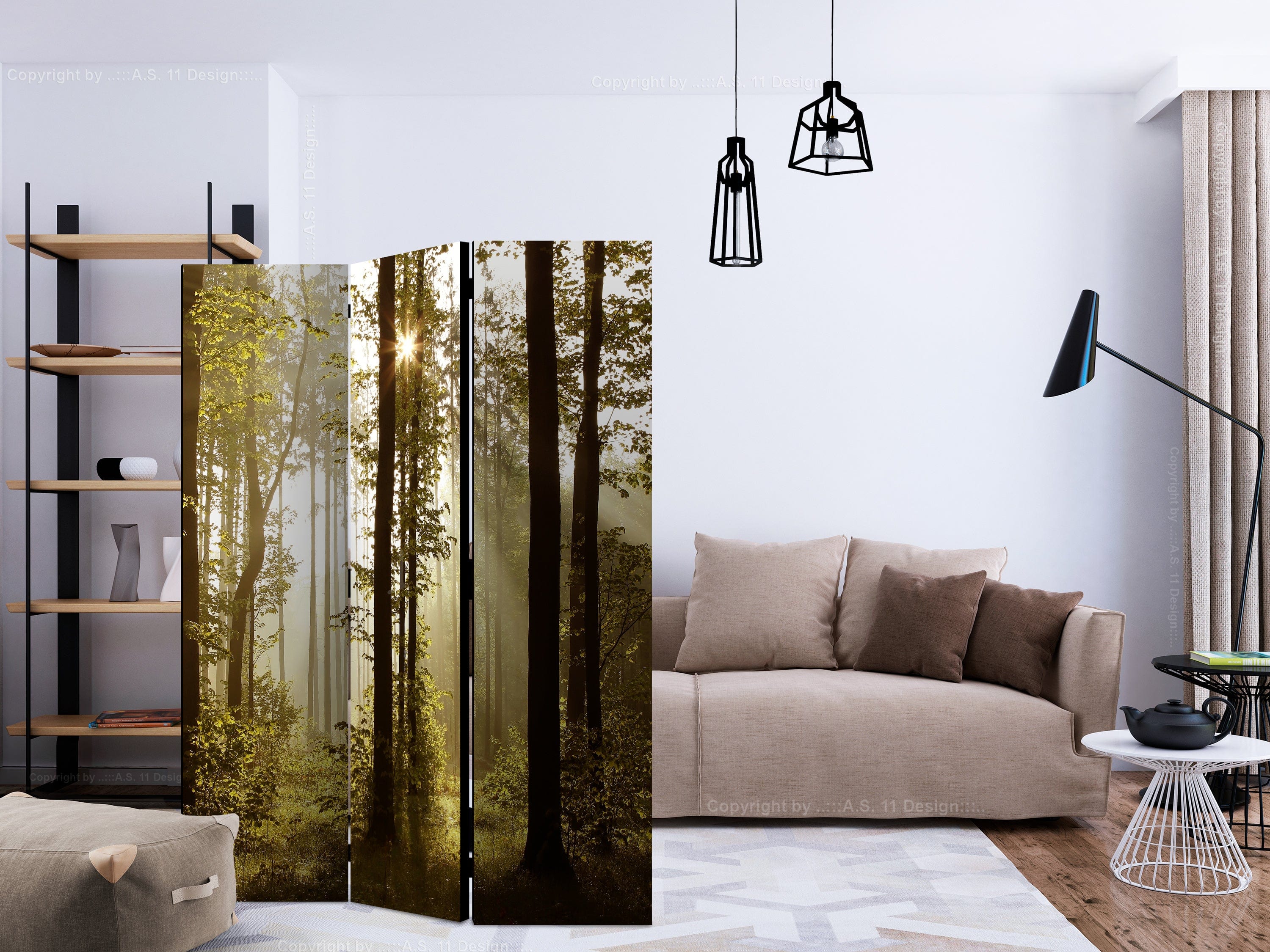 Aizslietnis 3-daļīgs - Mežs - Rīts saules gaismā (135x172cm) 135x172 cm Home Trends