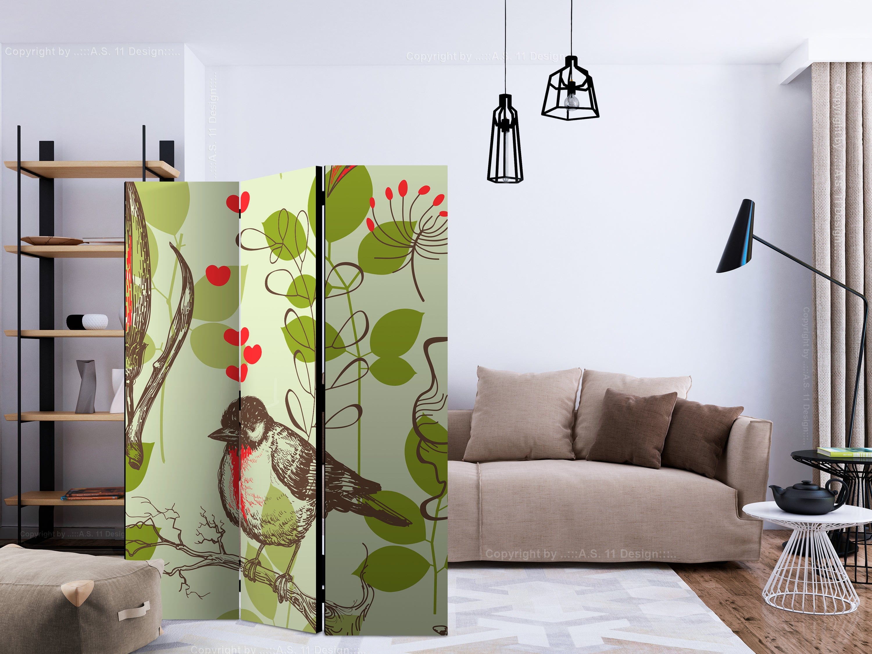Aizslietnis 3-daļīgs - Putnu un liliju vintāžas raksts (135x172cm) 135x172 cm Home Trends