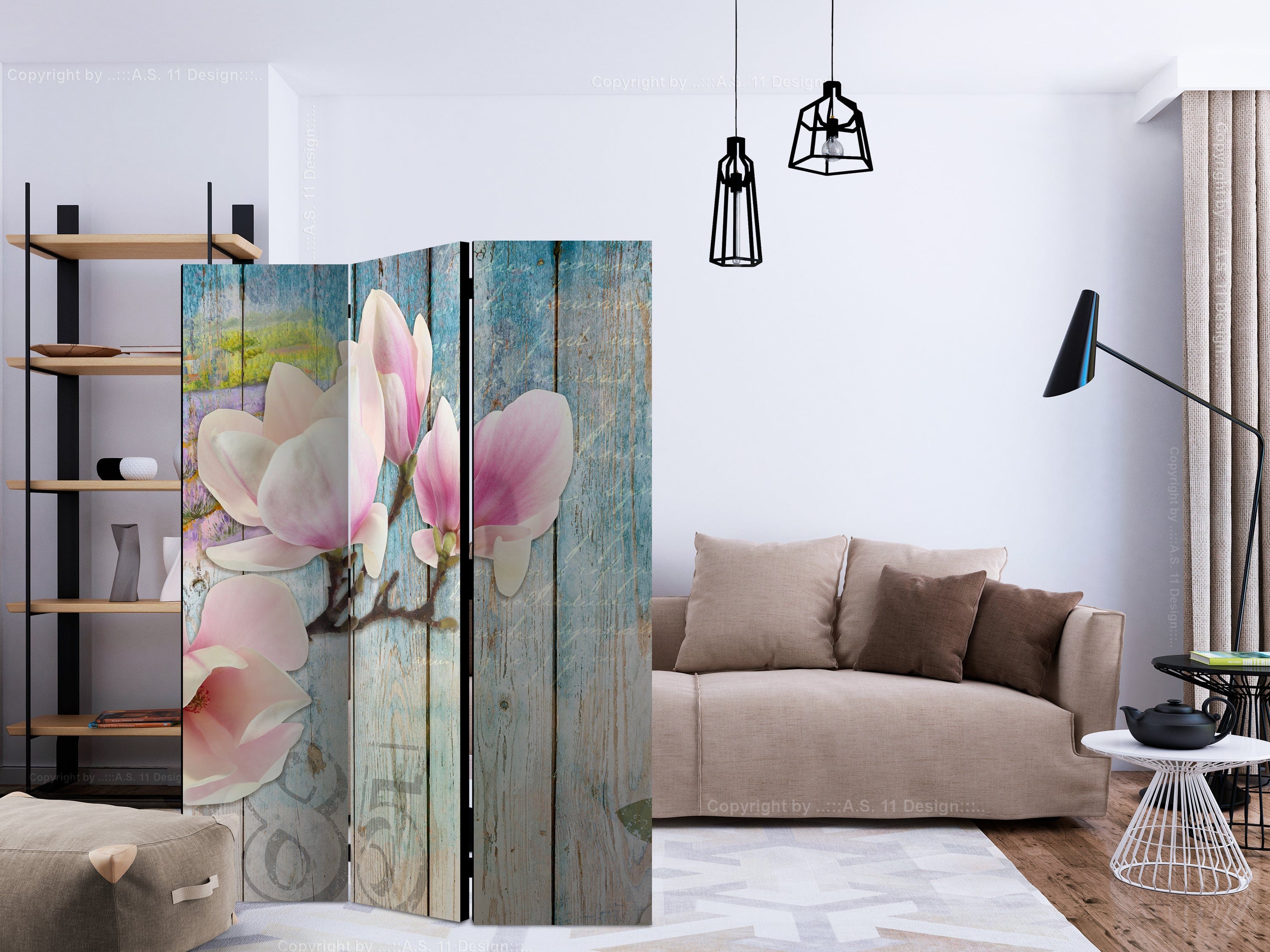 Aizslietnis 3-daļīgs - Rozā ziedi uz koka (135x172cm) 135x172 cm Home Trends