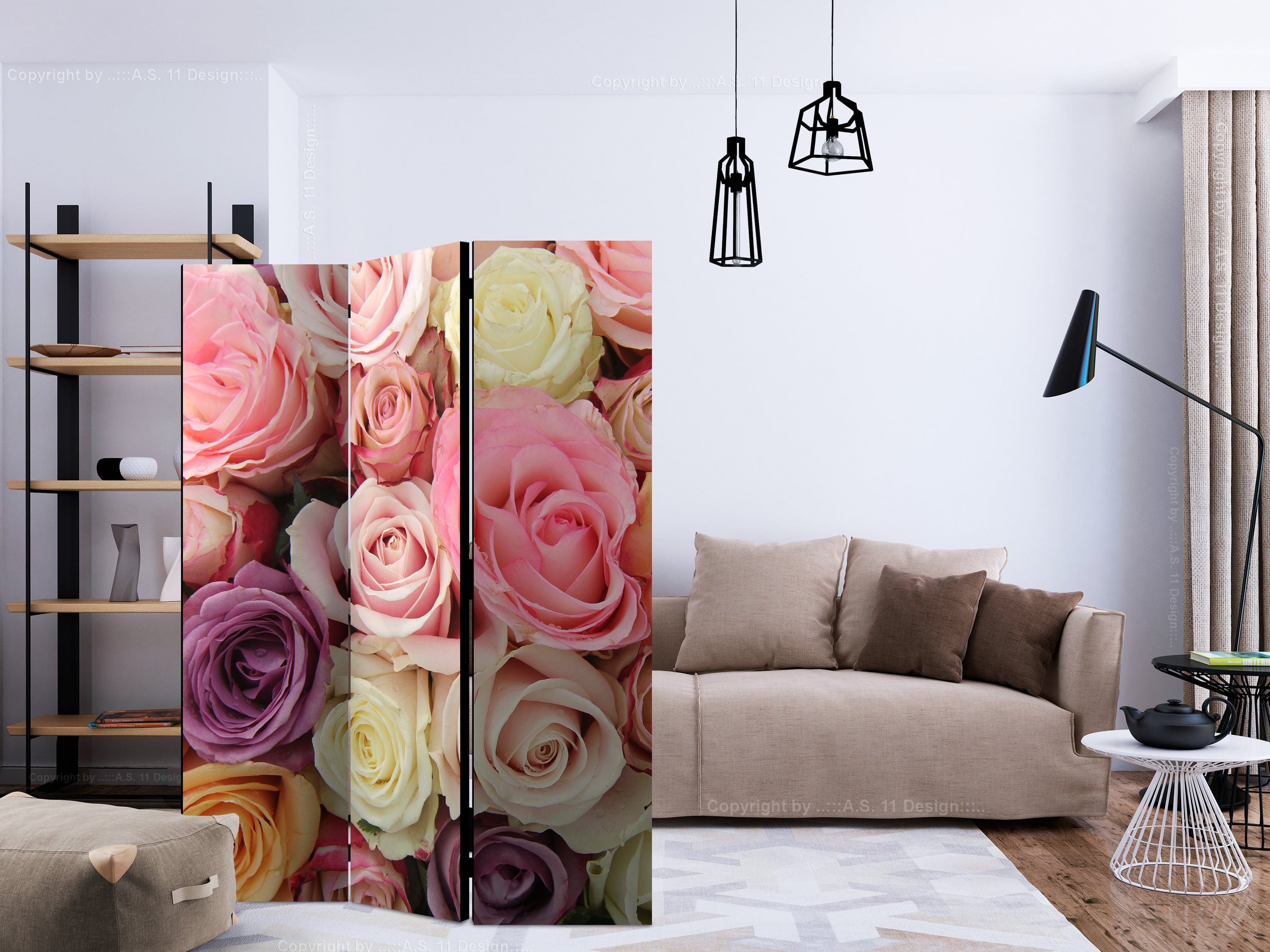 Aizslietnis 3-daļīgs - Rozes pasteļkrāsās (135x172cm) 135x172 cm Home Trends