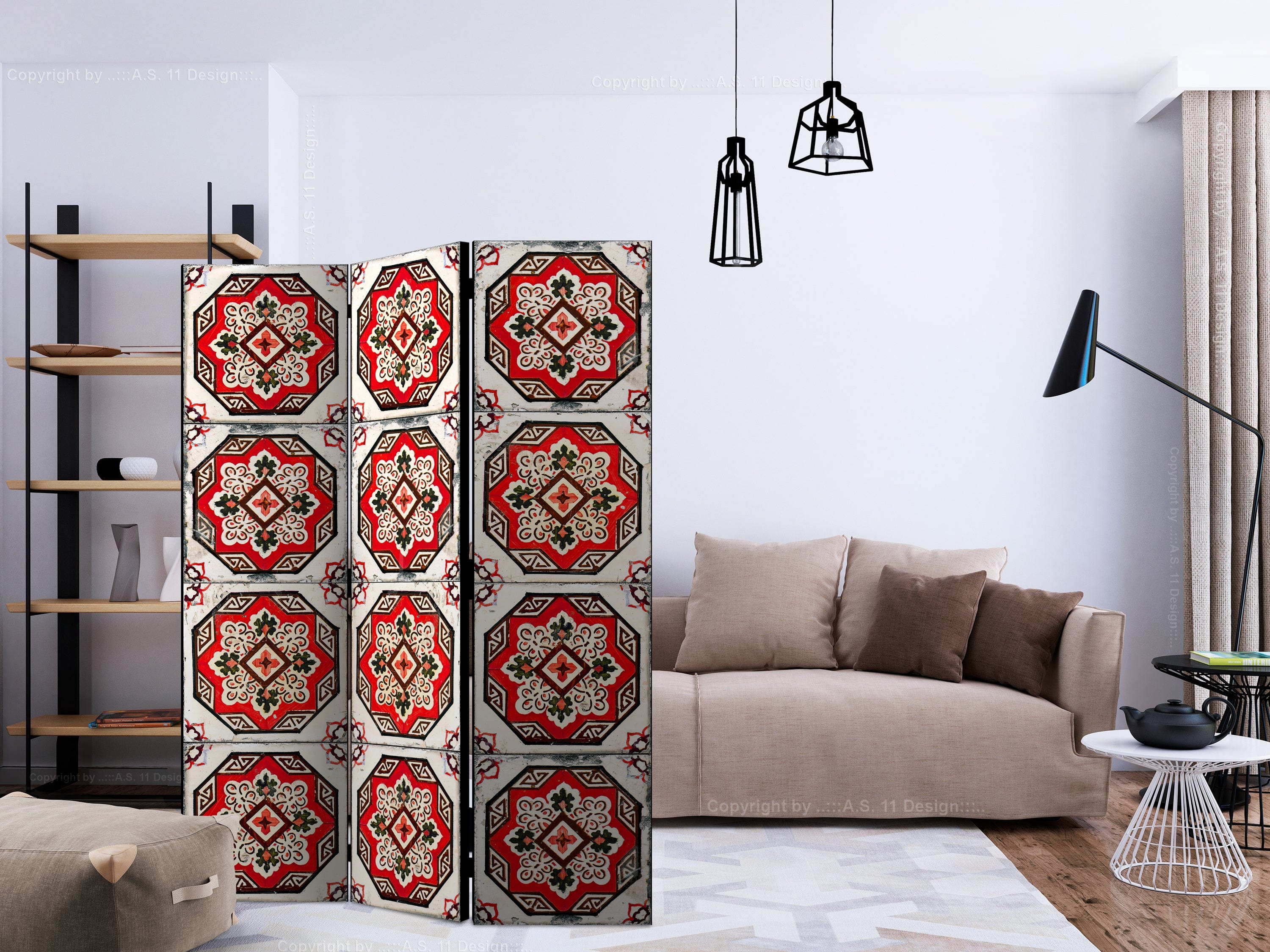 Aizslietnis 3-daļīgs - Sarkanās līnijas deja (135x172cm) 135x172 cm Home Trends