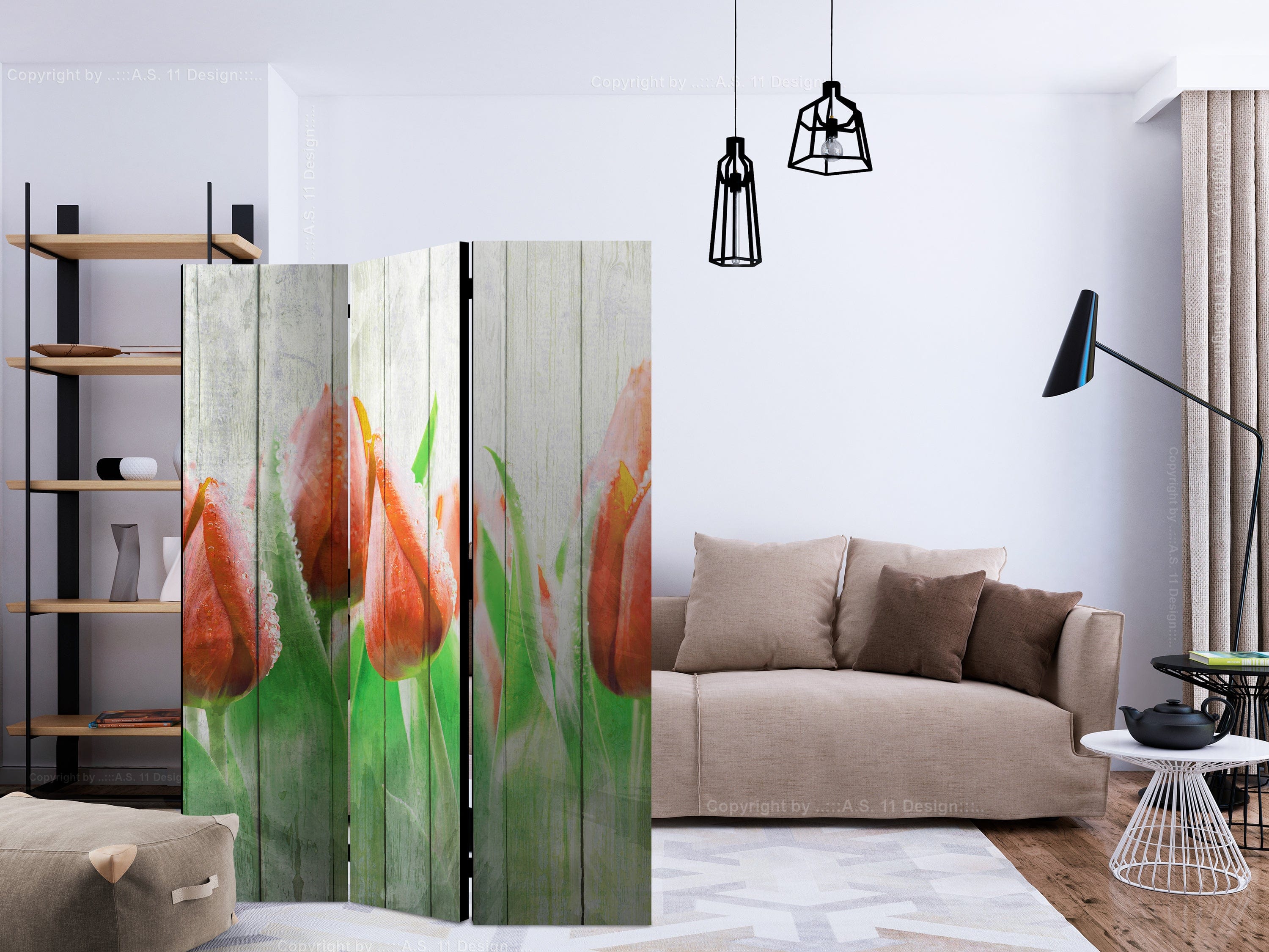 Aizslietnis 3-daļīgs - Sarkanās tulpes uz koka (135x172cm) 135x172 cm Home Trends