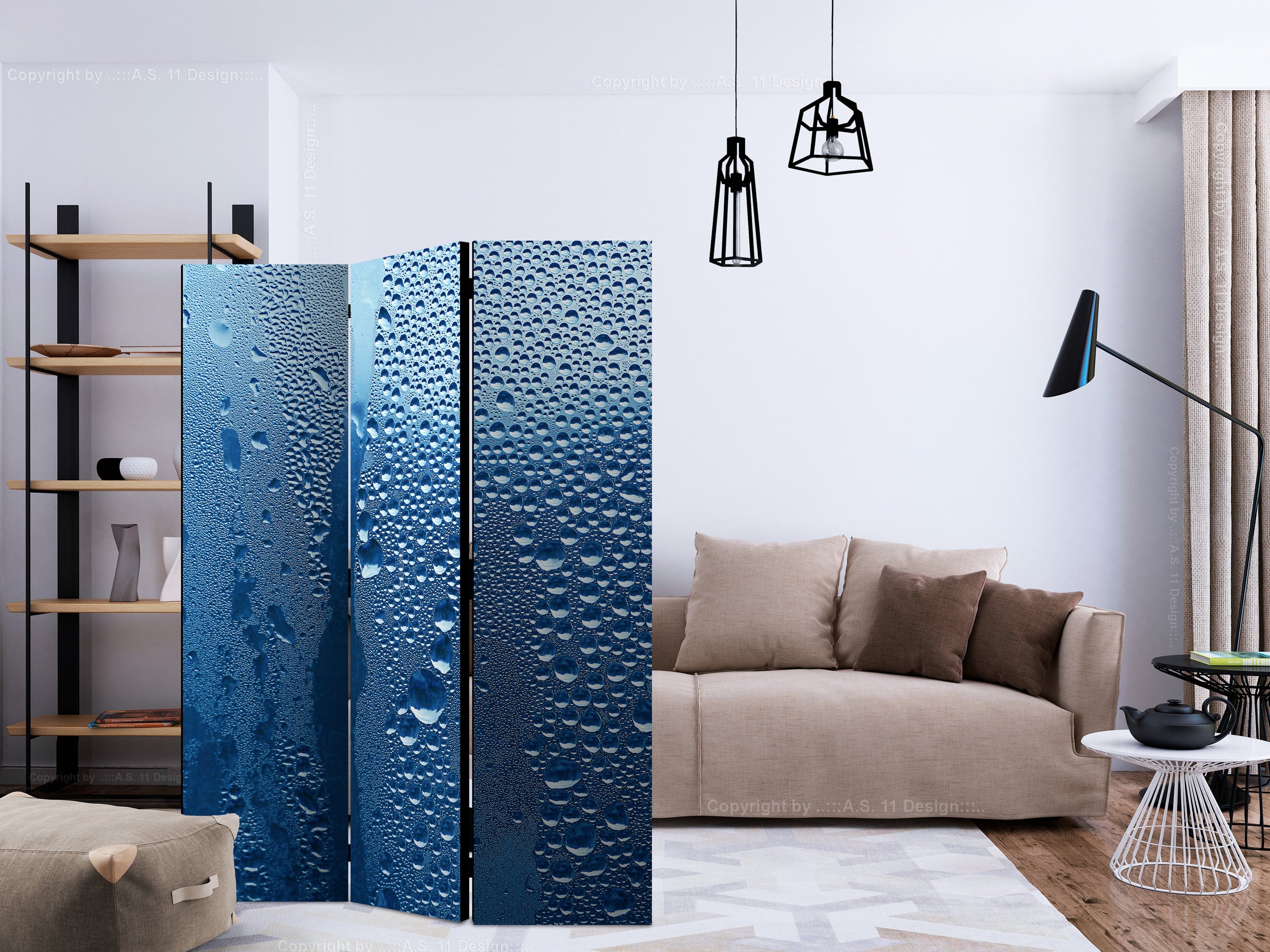 Aizslietnis 3-daļīgs - Ūdens pilieni uz zila stikla (135x172cm) 135x172 cm Home Trends