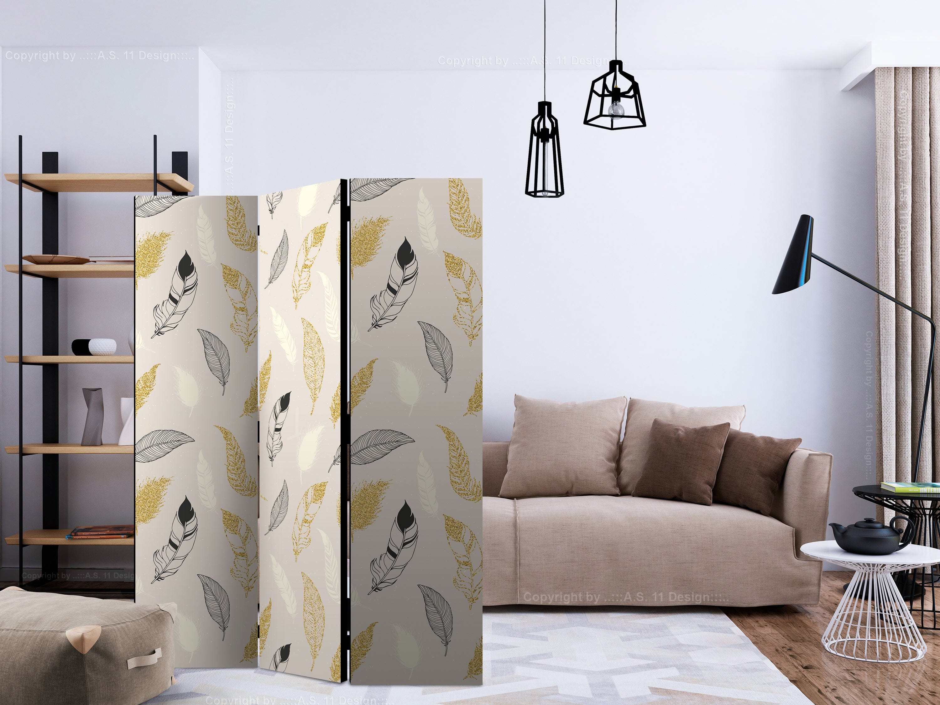 Aizslietnis 3-daļīgs - Zelta spalvas (135x172cm) 135x172 cm Home Trends