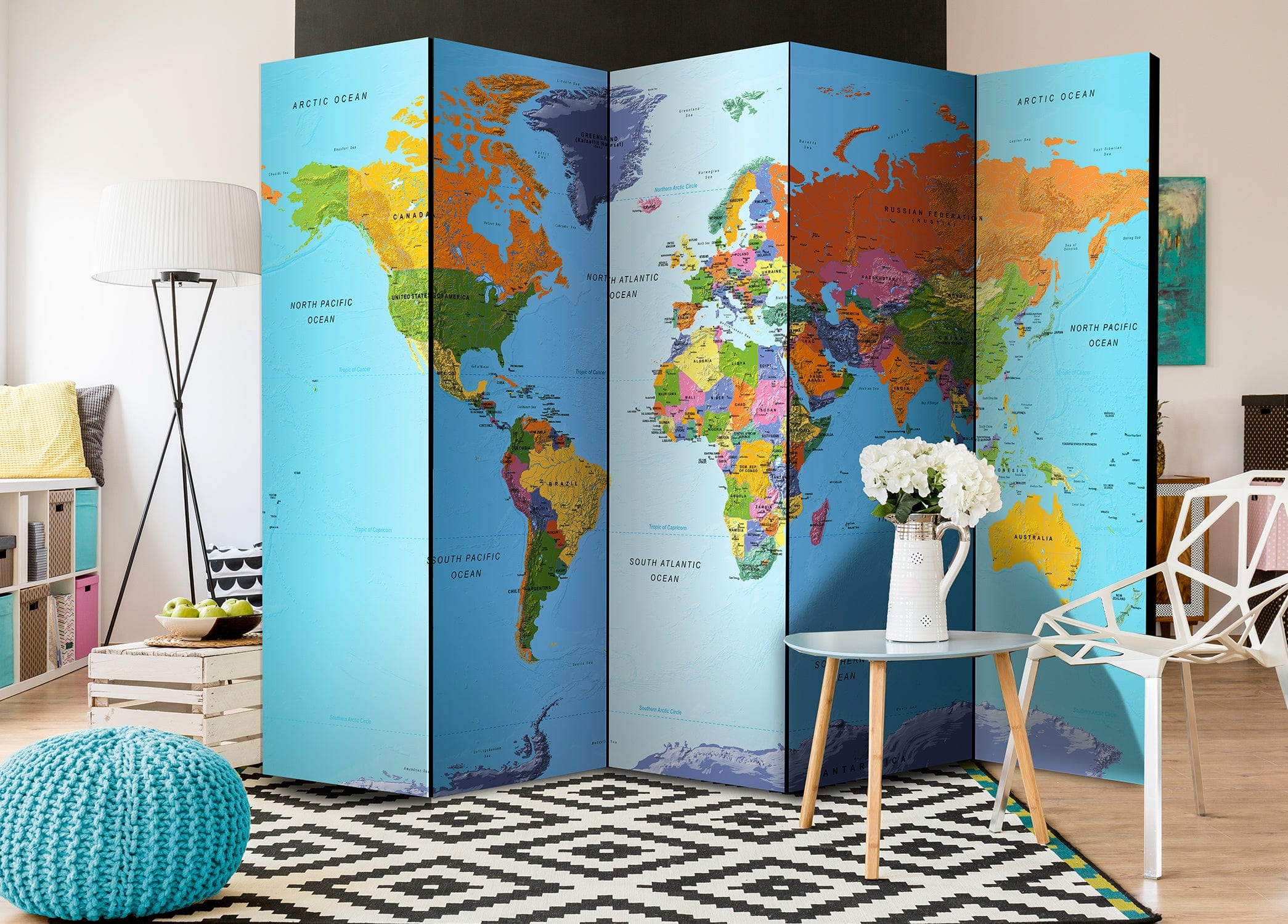 Aizslietnis 5-daļīgs - Krāsaina ģeogrāfija (225x172cm) Home Trends