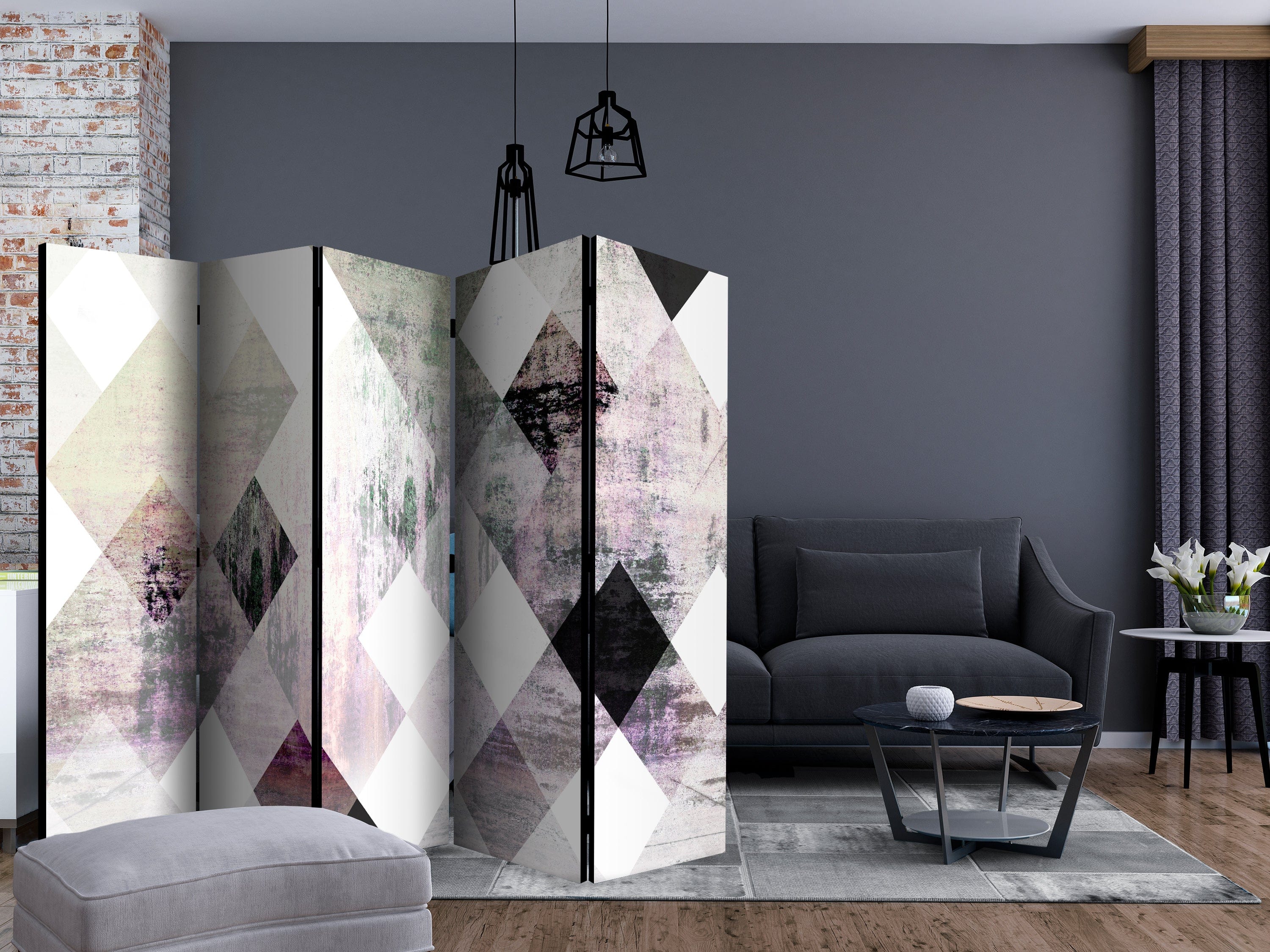 Aizslietnis 5-daļīgs - Rombiskā šaha tāfele (rozā) (225x172cm) Home Trends
