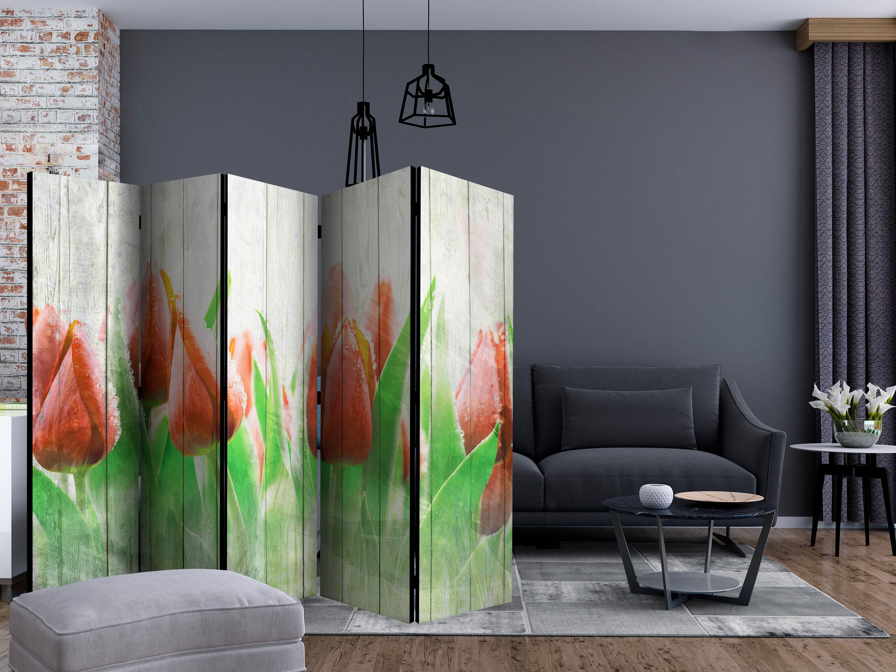 Aizslietnis 5-daļīgs - Sarkanās tulpes uz koka (225x172cm) Home Trends