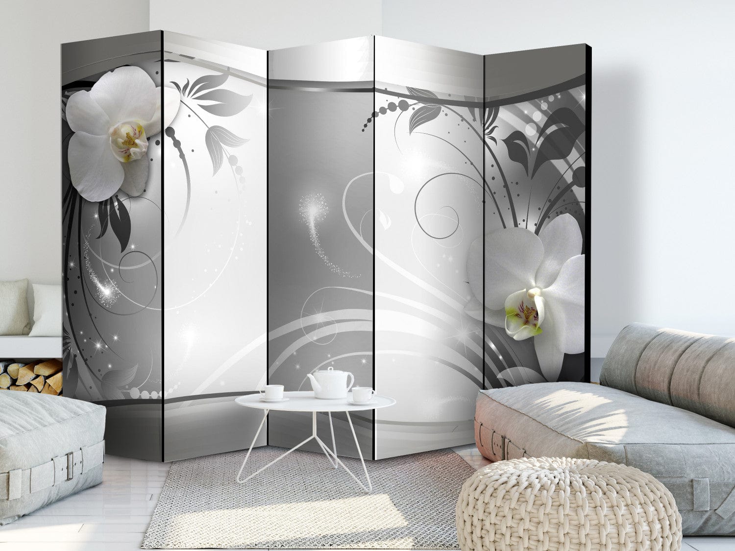 Aizslietnis ar baltā - Baltas orhidejas uz pelēka fona (225x172cm) Home Trends