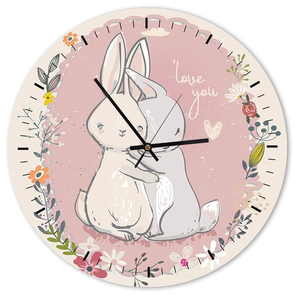 Dekoratīvais sienas pulkstenis Hugging bunnies E-interjers.lv
