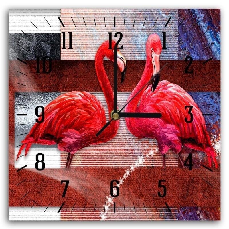 Dekoratīvais sienas pulkstenis Pair of flamingos 2 E-interjers.lv