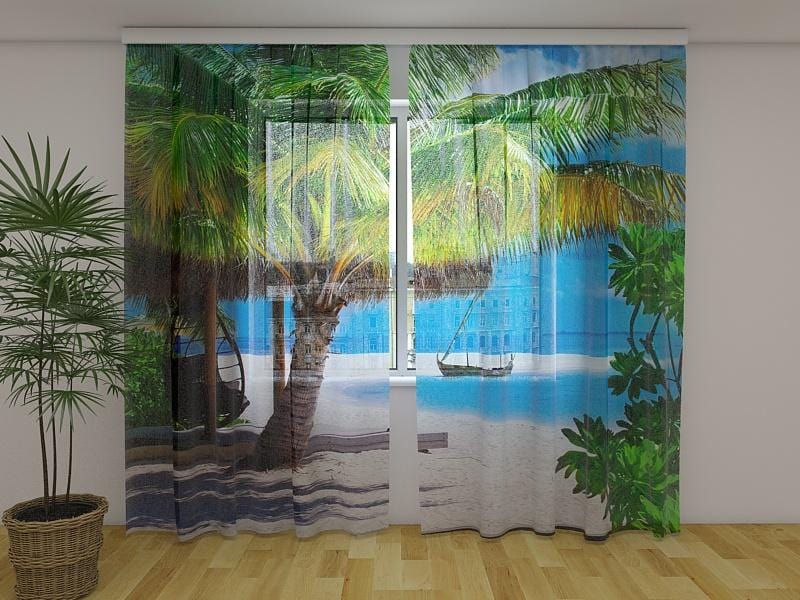 Dienas un nakts aizkari - Brīvdienu paradīze 180 x 140 cm (2X 90x140 cm) / Сaurspīdīgs šifons E-interjers.lv