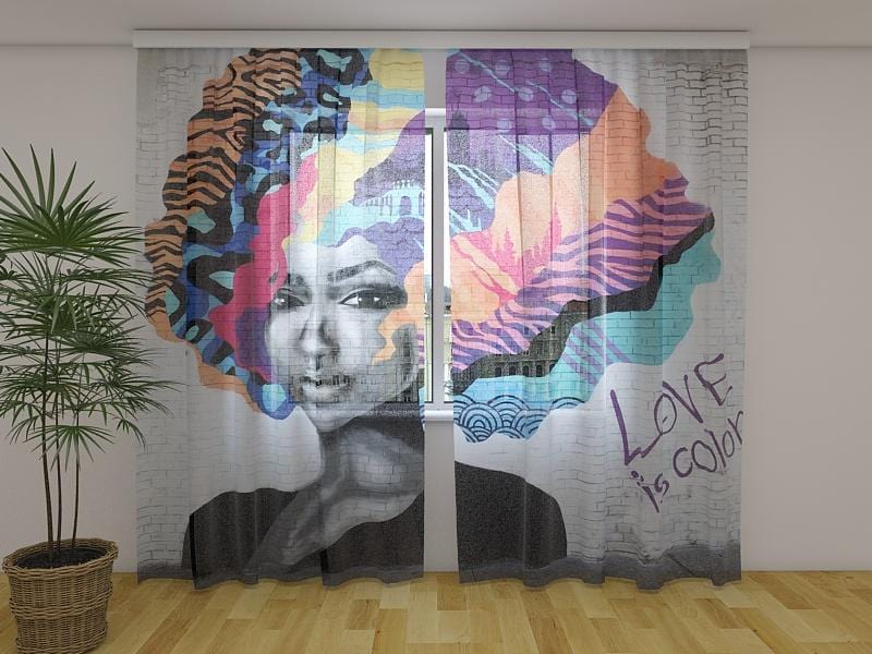 Dienas un nakts aizkari - Bruklinas grafiti 180 x 140 cm (2X 90x140 cm) / Сaurspīdīgs šifons E-interjers.lv