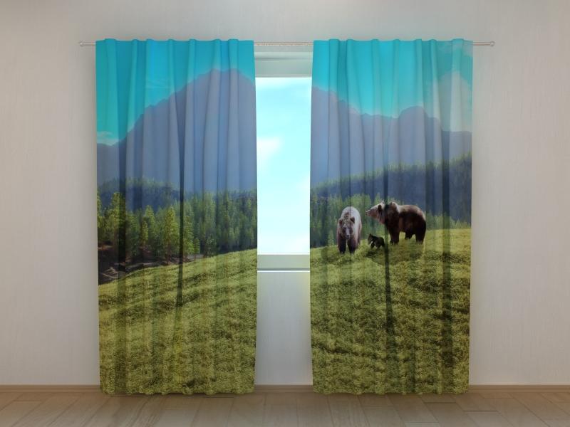 Dienas un nakts aizkari - Lāču ģimene meža pļavā 180 x 140 cm (2X 90x140 cm) / SCREEN E-interjers.lv