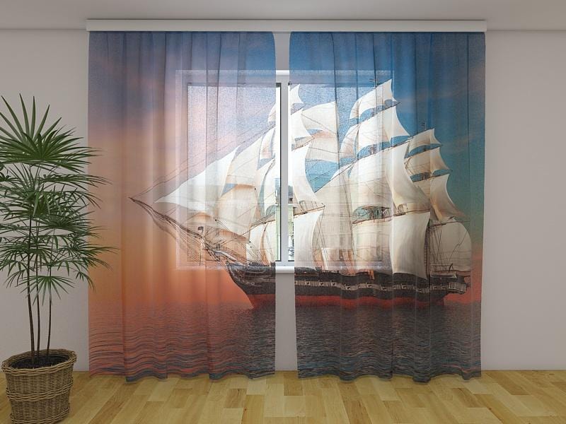 Dienas un nakts aizkari - Liels buru kuģis 180 x 140 cm (2X 90x140 cm) / Сaurspīdīgs šifons E-interjers.lv