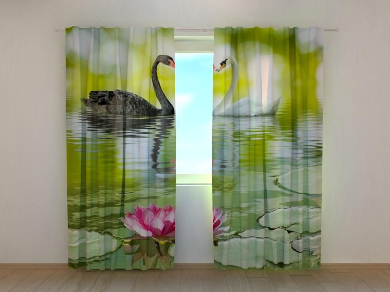 Dienas un nakts aizkari - Melnie un baltie gulbji 180 x 140 cm (2X 90x140 cm) / SCREEN E-interjers.lv