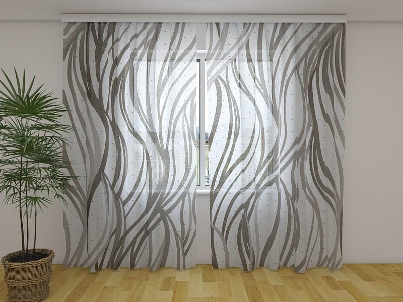 Dienas un nakts aizkari - Pelēkie abstraktie viļņi 180 x 140 cm (2X 90x140 cm) / Сaurspīdīgs šifons E-interjers.lv
