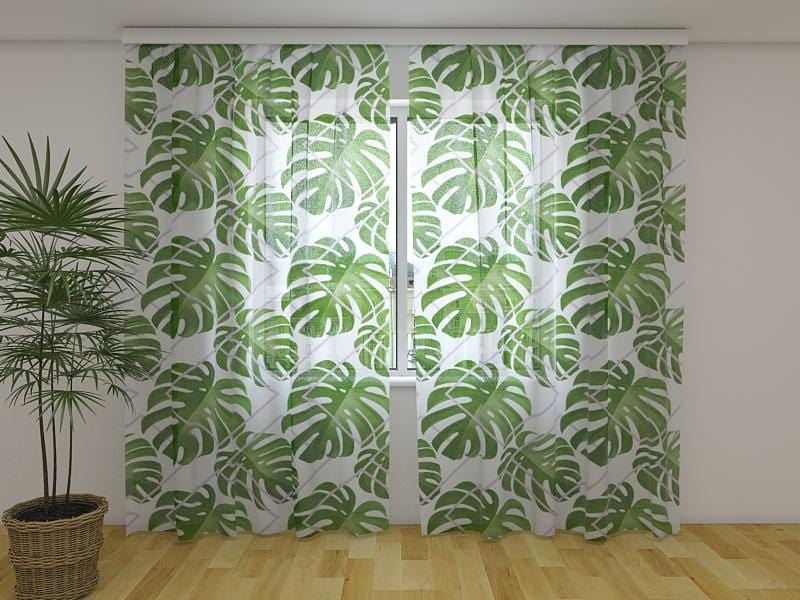 Dienas un nakts aizkari - Tropiskās palmu lapas 180 x 140 cm (2X 90x140 cm) / Сaurspīdīgs šifons E-interjers.lv