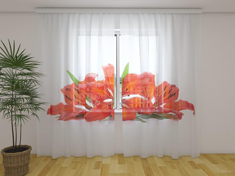 Dienas un nakts aizkari - Ugunīgās lilijas 180 x 140 cm (2X 90x140 cm) / Сaurspīdīgs šifons E-interjers.lv