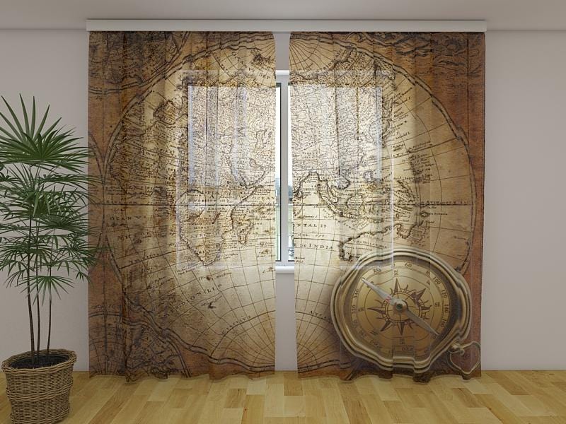 Dienas un nakts aizkari - Vecs kompass kartē 180 x 140 cm (2X 90x140 cm) / Сaurspīdīgs šifons E-interjers.lv