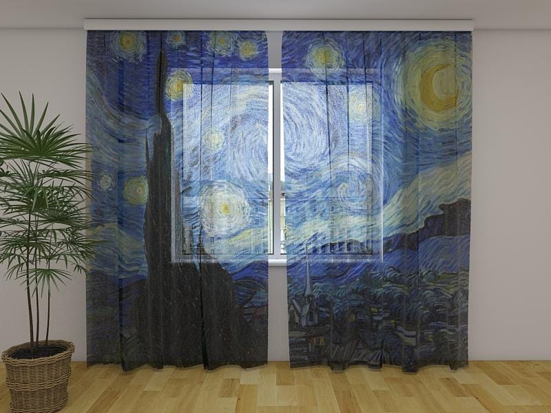 Dienas un nakts aizkari - Zvaigžņotā nakts - Vinsents van Gogs 180 x 140 cm (2X 90x140 cm) / Сaurspīdīgs šifons E-interjers.lv