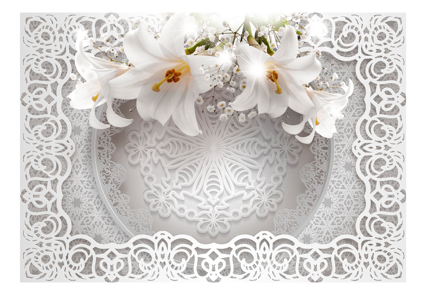 Fototapetes ar ziediem - Lilijas un ornamenti E-interjers.lv