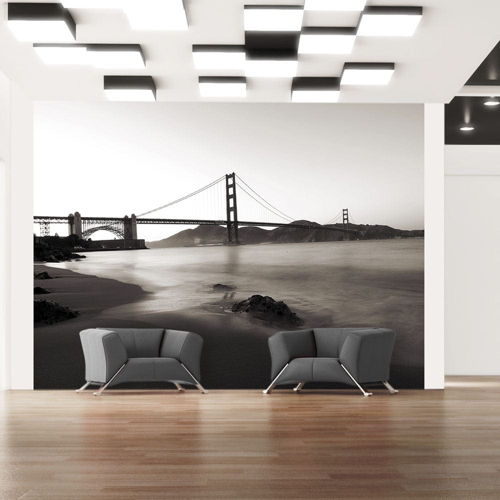 Fototapetes - Sanfrancisko - Zelta vārtu tilts (melnbaltā krāsā) E-interjers.lv